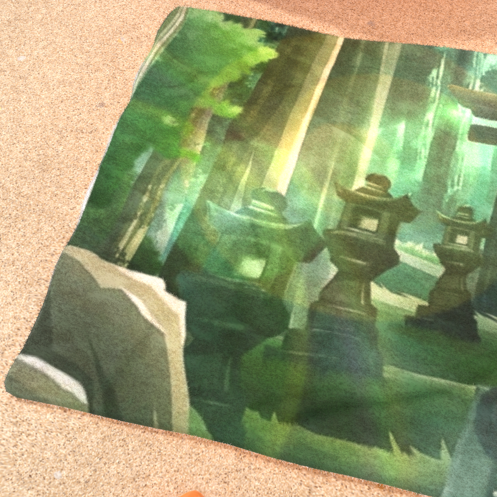 Zen Shrine Beach Towel — Tranquil Forest Anime Design